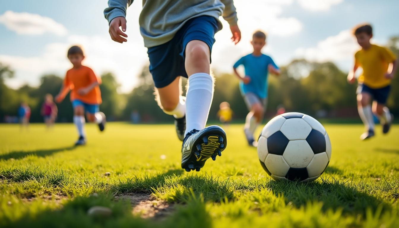 découvrez les crampons de foot pour enfants d'intersport, alliant confort et style. idéaux pour les jeunes footballeurs, ces chaussures offrent performance et look tendance sur le terrain.