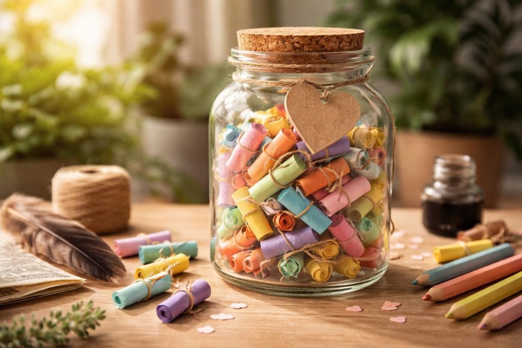 apprenez à créer votre propre bocal rempli de 100 mots d'amour positifs pour diffuser joie et bonheur au quotidien.