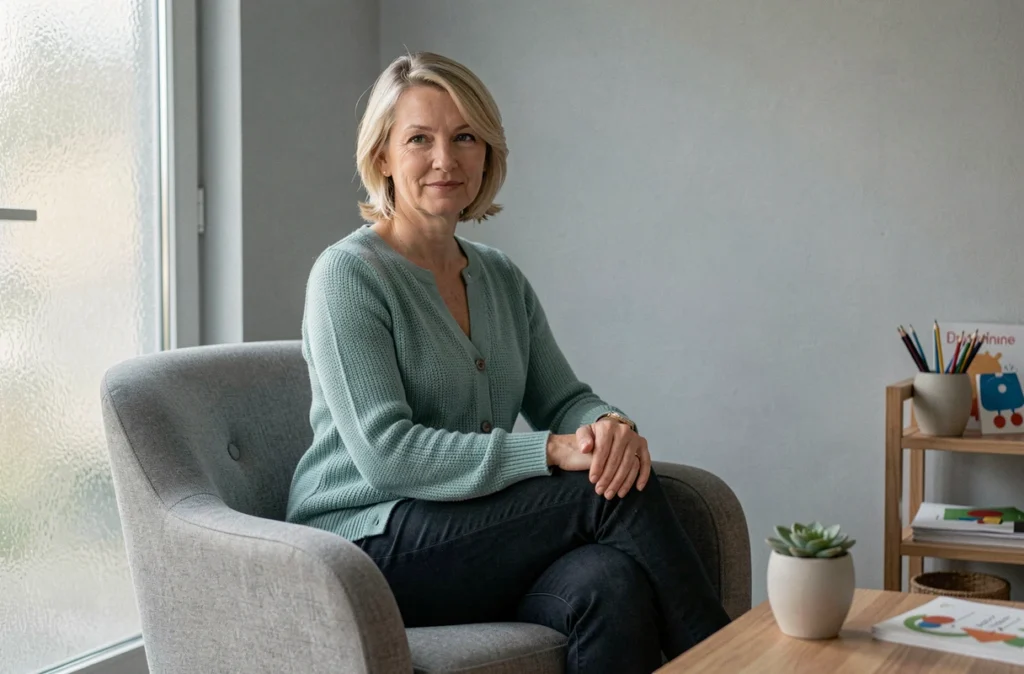 Nathalie Martin, psychologue-psychothérapeute dans son cabinet à Niedernai avec un environnement apaisant